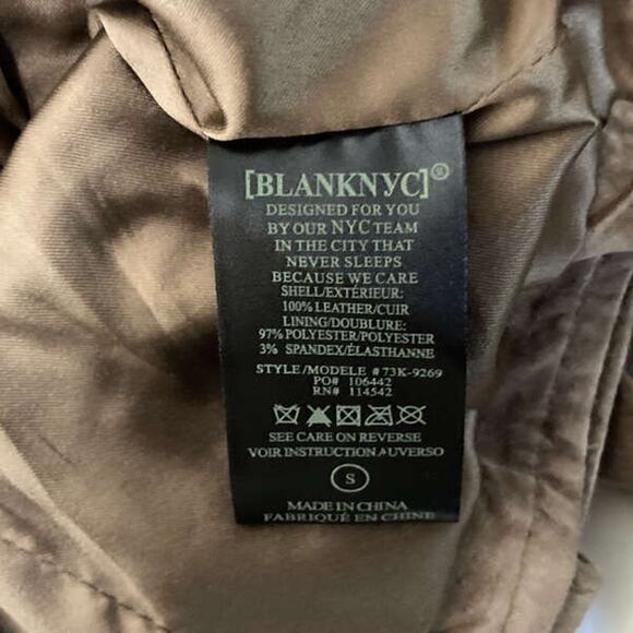 NEW BLANK NYC WOMEN'S BROWN LEATHER LONG SLEEVE ZIPPED MOTO JACKET SIZE S - Picture 7 of 9